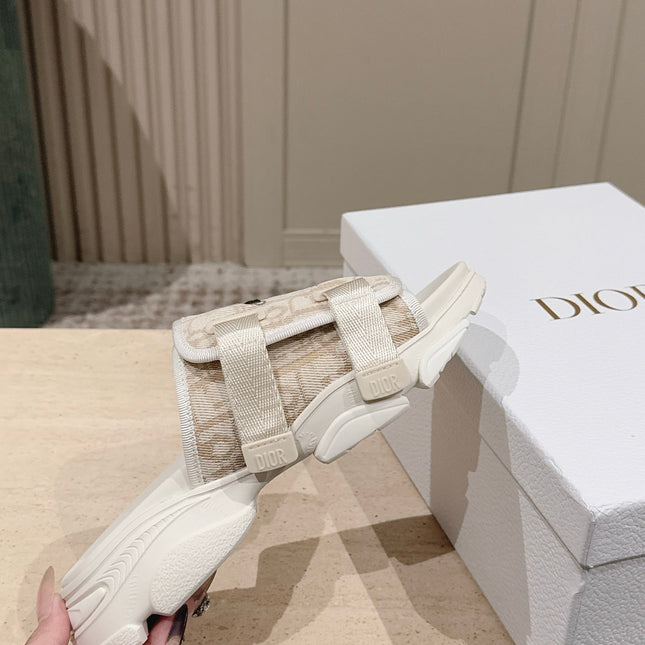 DIOR 26S DOUBLE STRAP SLIDE SANDALS IN BEIGE MONOGRAM CANVAS