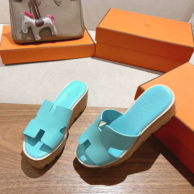HM 25S HIGH WEDGE SANDALS IN LIGHT MINT BLUE LAMBSKIN STYLE 5