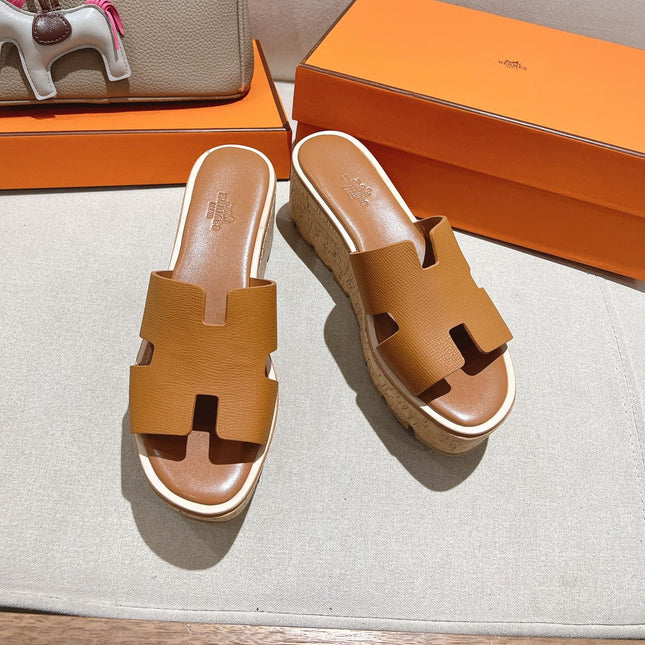 HM 25S HIGH WEDGE SANDALS IN BROWN LAMBSKIN STYLE 6