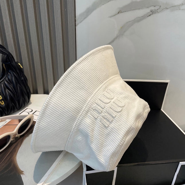 MIUMIU BUCKET IN WHITE VELVET WITH LOGO