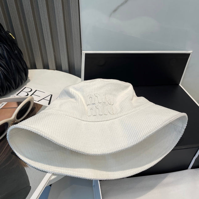 MIUMIU BUCKET IN WHITE VELVET WITH LOGO