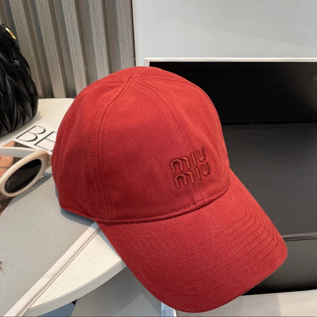MIUMIU BASEBALL CAP IN RED FABRIC BRAND EMBROIDERY