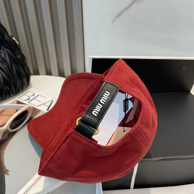 MIUMIU BASEBALL CAP IN RED FABRIC BRAND EMBROIDERY