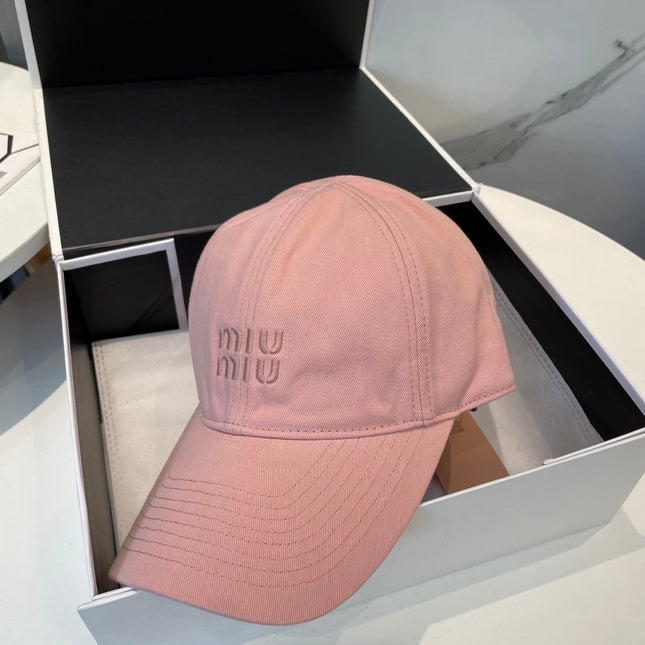 MIUMIU BASEBALL CAP IN PEACHY PINK FABRIC BRAND EMBROIDERY