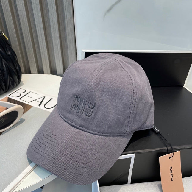 MIUMIU BASEBALL CAP IN GREY ORANGE FABRIC BRAND EMBROIDERY