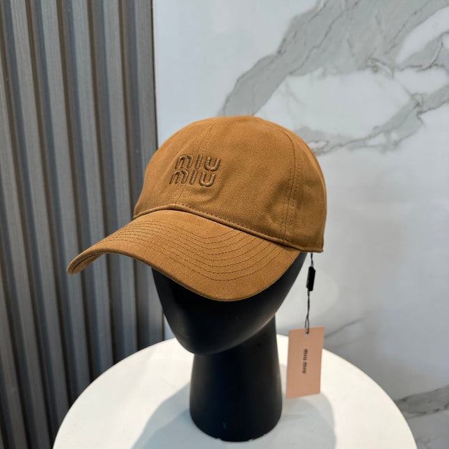 MIUMIU BASEBALL CAP IN BURNT ORANGE FABRIC BRAND EMBROIDERY