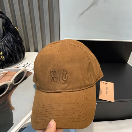 MIUMIU BASEBALL CAP IN BURNT ORANGE FABRIC BRAND EMBROIDERY