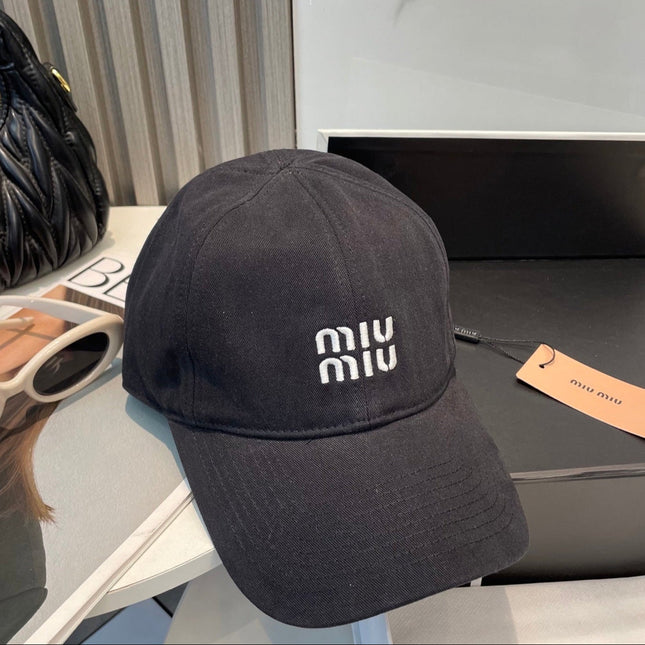 MIUMIU BASEBALL CAP IN BLACK FABRIC BRAND EMBROIDERY