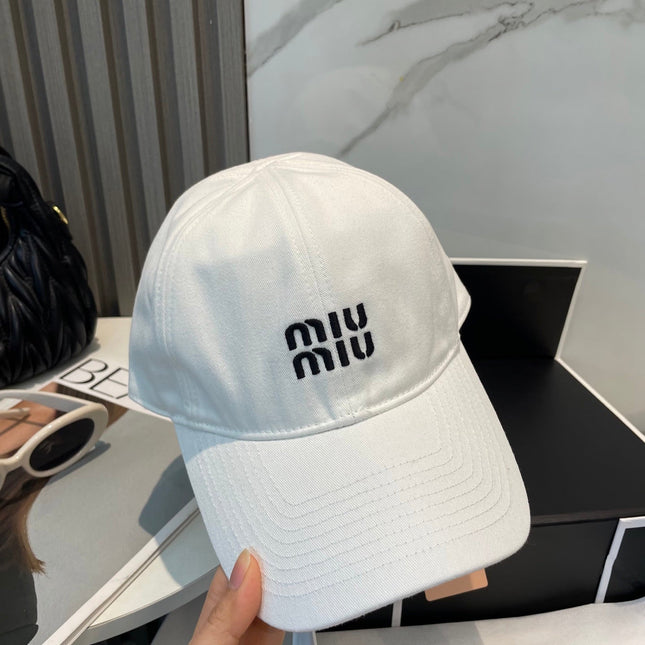 MIUMIU BASEBALL CAP IN WHITE FABRIC BRAND EMBROIDERY
