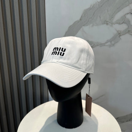 MIUMIU BASEBALL CAP IN WHITE FABRIC BRAND EMBROIDERY
