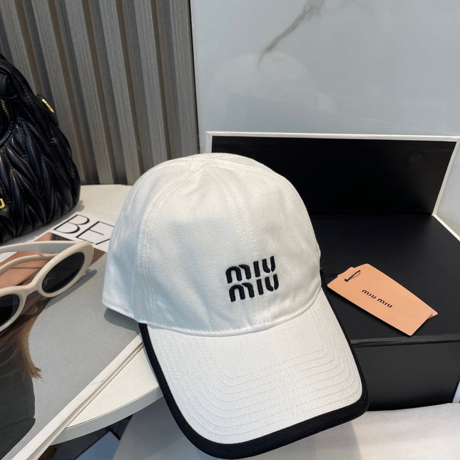 MIUMIU BASEBALL CAP IN WHITE AND BLACK FABRIC STYLE 1