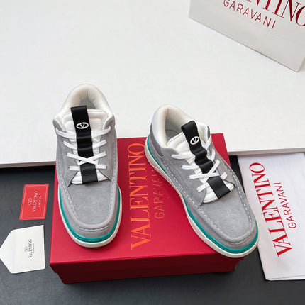 VALENTINO 25S RUNBOOT SNEAKERS IN GREY MIX TEAL BLUE LAMBSKIN