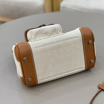 HM 25S BIRKIN CARGO 25 CM IN OFF-WHITE CANVAS AND BROWN SWIFT WITH SILVER HARDWARE