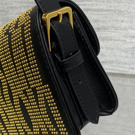 MINI FLAP BAG 18 IN BLACK LAMBSKIN WITH GOLD RHINSTONES