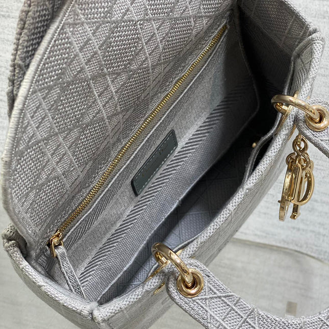 SMALL 24 LADY BAG IN PALE GRAY CANVAS