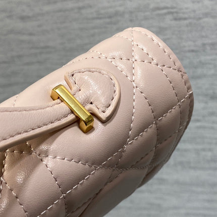 MISS CARO TOP HANDLE POUCH 24 IN PALE PINK MACROCANNAGE LAMBSKIN