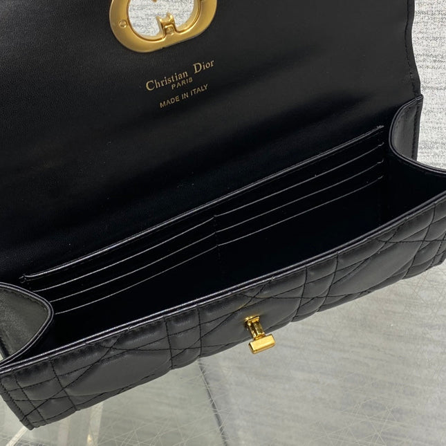 MISS CARO TOP HANDLE POUCH 24 IN BLACK MACROCANNAGE LAMBSKIN