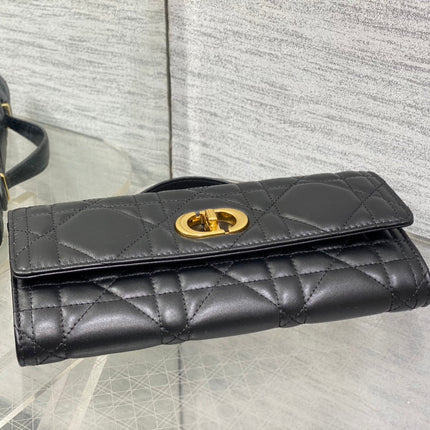 MISS CARO TOP HANDLE POUCH 24 IN BLACK MACROCANNAGE LAMBSKIN