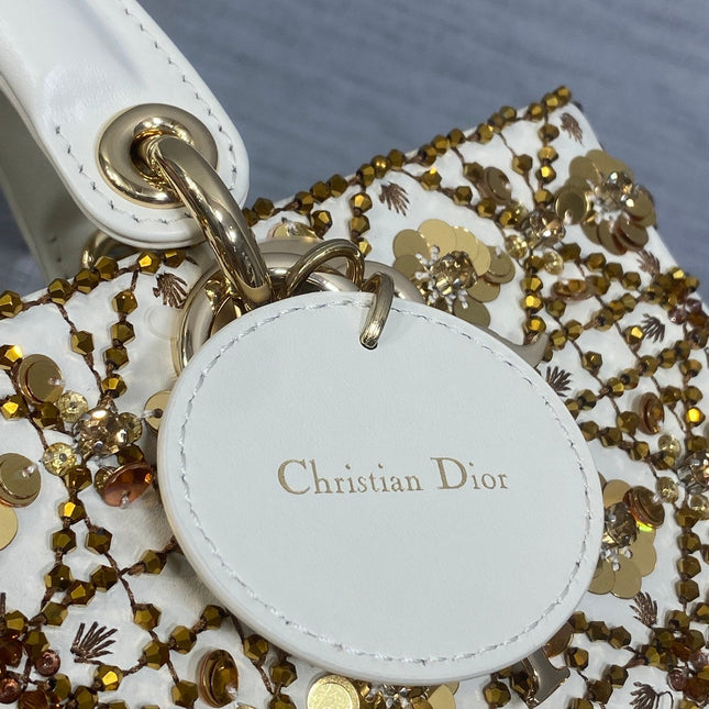 DIOR 25S SMALL LADY - JOY BAG 26 IN LATTE CANNAGE CALFSKIN WITH SPARKLING