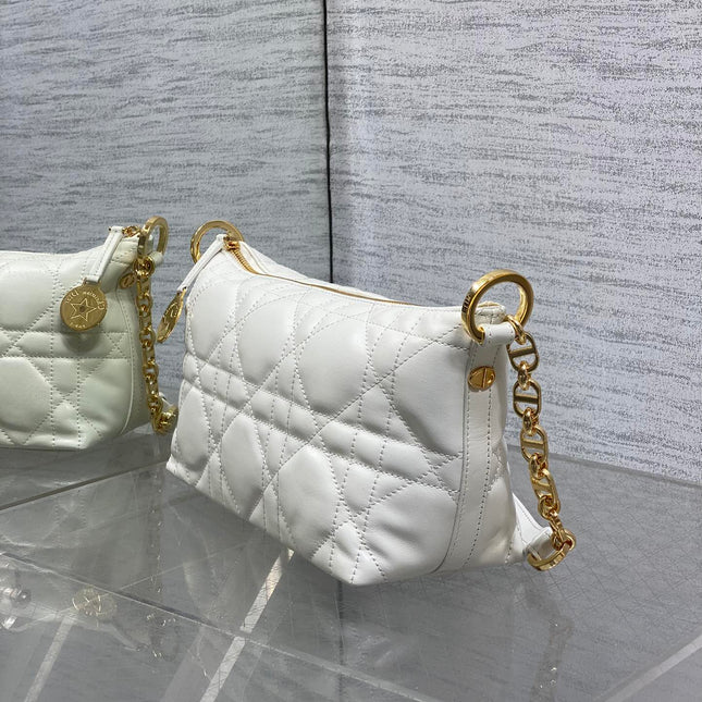 DIOR 25S STAR HOBO BAG 28 IN LATTE MACROCANNAGE CALFSKIN WITH CHAIN