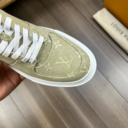 LV TRAINER SNEAKER IN OLIVE YELLOW MONOGRAM DENIM