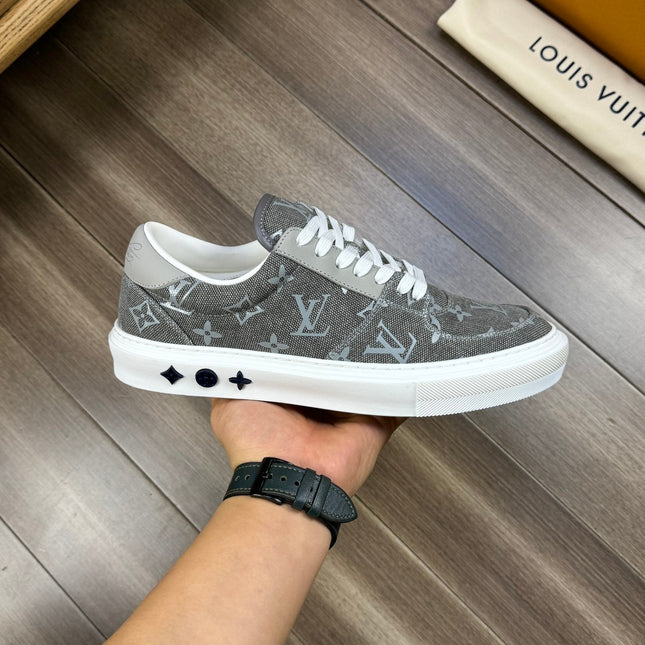 LV TRAINER SNEAKER IN ASH GREY MONOGRAM DENIM