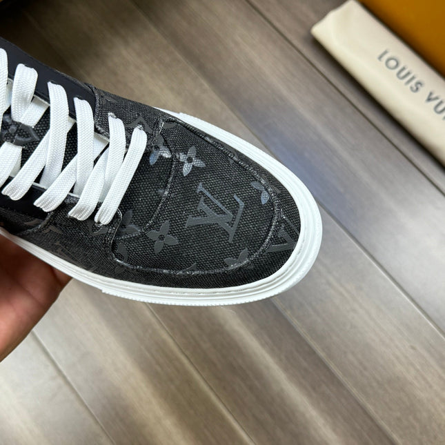 LV TRAINER SNEAKER IN CHARCOAL BLACK MONOGRAM DENIM