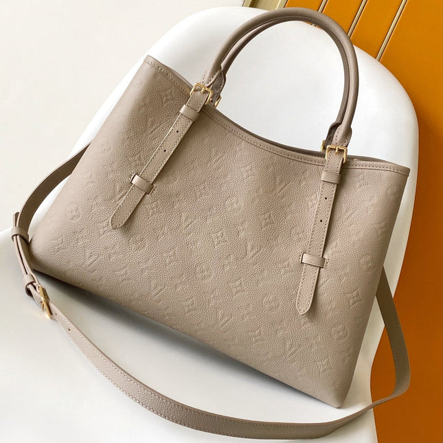 LV 25S BABYLONE TOTE GM BAG 37 IN TOURTERELLE GREY CALFSKIN GOLD HARDWARE