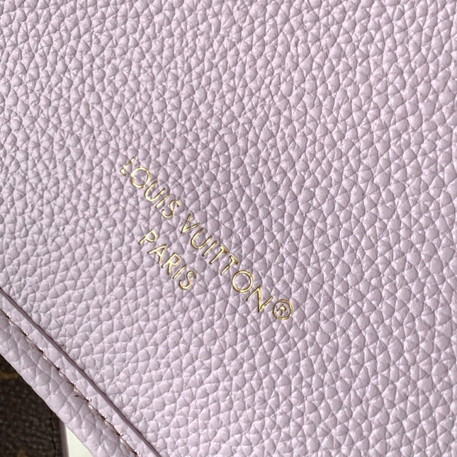 LV 25S NEVERFULL BANDOULIÈRE INSIDE OUT BB 24 IN LIGHT PURPLE AND BROWN CALFSKIN