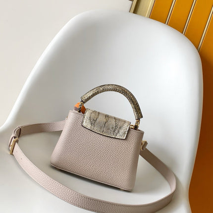 LV 26S CAPUCINES BAG 21 IN GRAYISH BEIGE TAURILLON CALFSKIN WITH GOLD HARDWARE