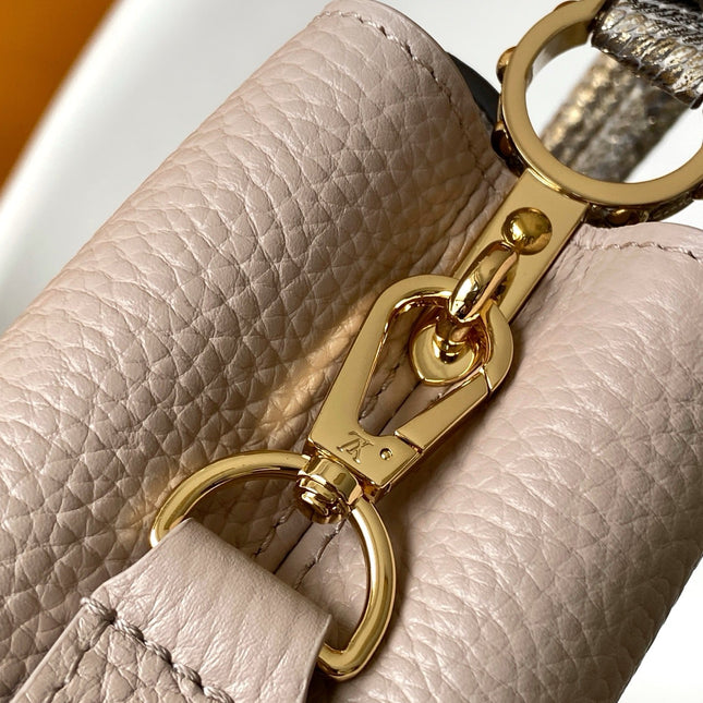 LV 26S CAPUCINES BAG 21 IN GRAYISH BEIGE TAURILLON CALFSKIN WITH GOLD HARDWARE