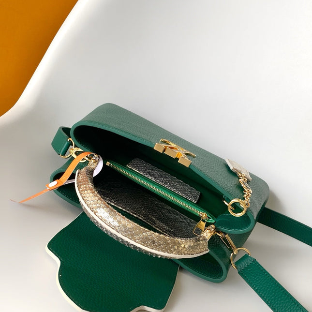 LV 26S CAPUCINES BAG 27 IN DARK GREEN TAURILLON CALFSKIN