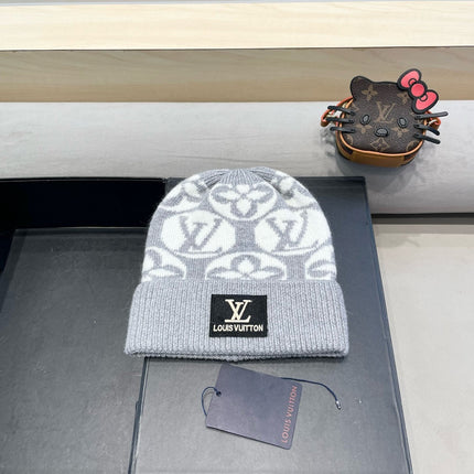 KNITTED BEANIE HAT IN LIGHT GRAY MIX WHITE WOOL AND RABBIT FUR 426242