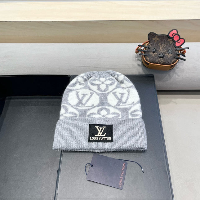 KNITTED BEANIE HAT IN LIGHT GRAY MIX WHITE WOOL AND RABBIT FUR 426242