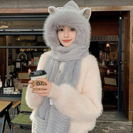 BEANIE HAT IN GRAY WOOL AND LAMB FUR 435074