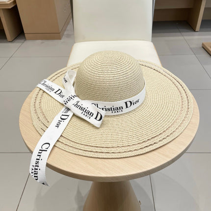 HAT IN BEIGE RAFFIA WIDE-BRIM MIX BIG WHITE BOW