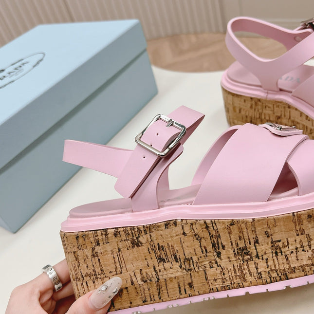 PRA WEDGE PLATFORM SANDALS PASTEL PINK CALFSKIN