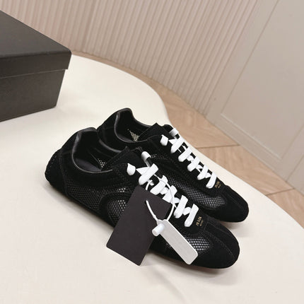 PRADA 26S CLASSIC SNEAKERS IN BLACK SUEDE AND MESH