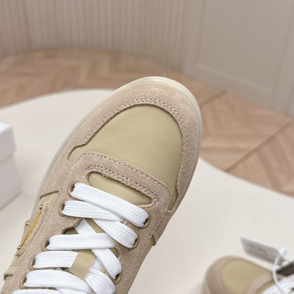 PRADA 26S PLATFORM SNEAKERS 50MM IN BEIGE SUEDE