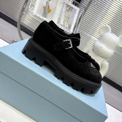 PRADA 25S PLATFORM MARY JANE SHOES IN BLACK SUEDE STYLE 2
