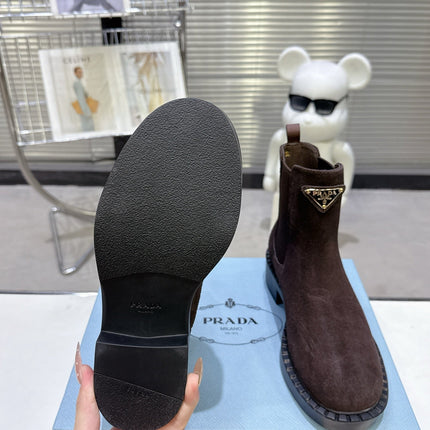 PRADA 25S RETRO PLATFORM MARTIN BOOTS IN DARK BROWN SUEDE