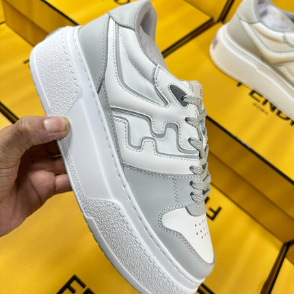 FENDI THICK-SOLDED SNEAKER IN WHITE MIX GREY LAMBSKIN