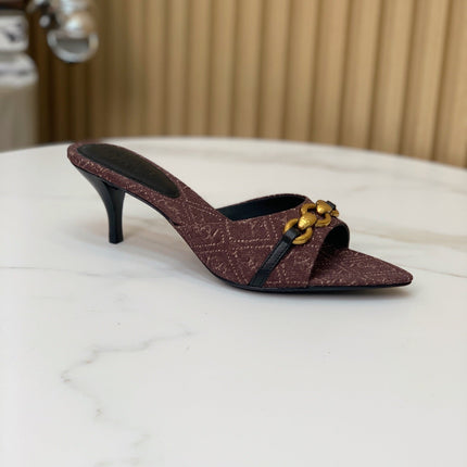SL CHAIN ATTACH HEELED MULES BROWN DENIM