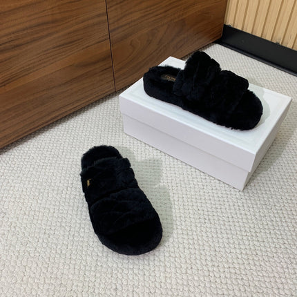 CELINE 26S TWO-STRAP QUILTED SANDALS IN BLACK WOOL