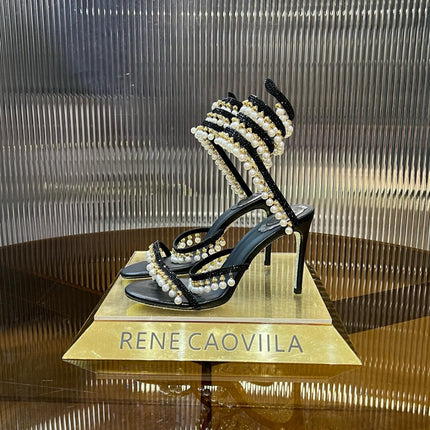 CHANDELIER 95 MM BLACK LAMBSKIN SANDAL