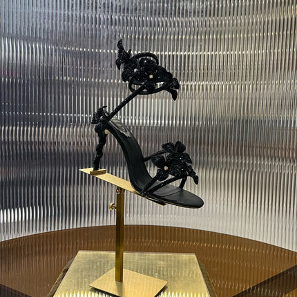 MARGOT WHITE SANDAL WITH FLOWERS 95 MM BLACK