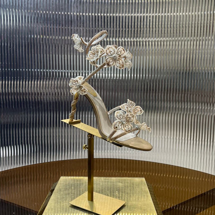 MARGOT WHITE SANDAL WITH FLOWERS 95 MM LIGHT GOLD