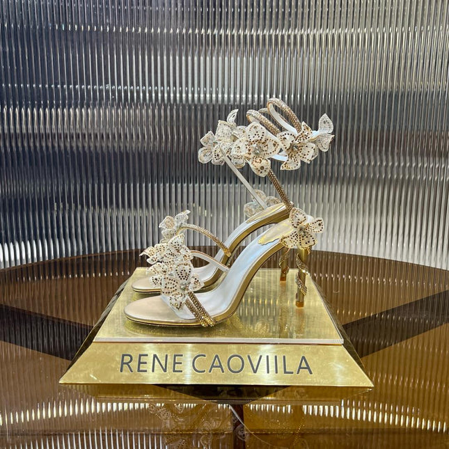 MARGOT WHITE SANDAL WITH FLOWERS 95 MM LIGHT GOLD