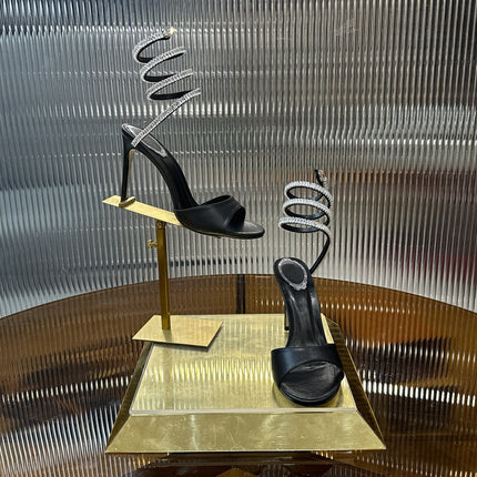 RENE CAOVILLA 26S HEELED SANDALS 95 MM IN BLACK LAMBSKIN