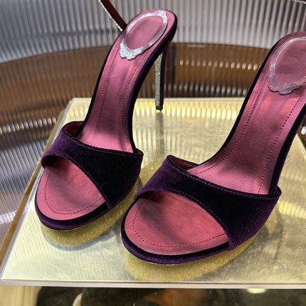 RENE CAOVILLA 26S CRYSTAL WRAP HEELS 95 MM IN DARK RED VELVET